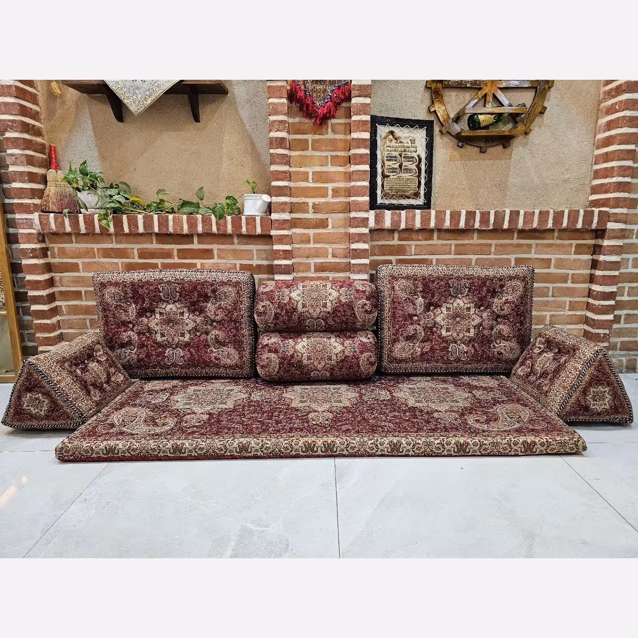 ست 7 تکه پشتی سنتی طرح الماس رنگ قرمز 