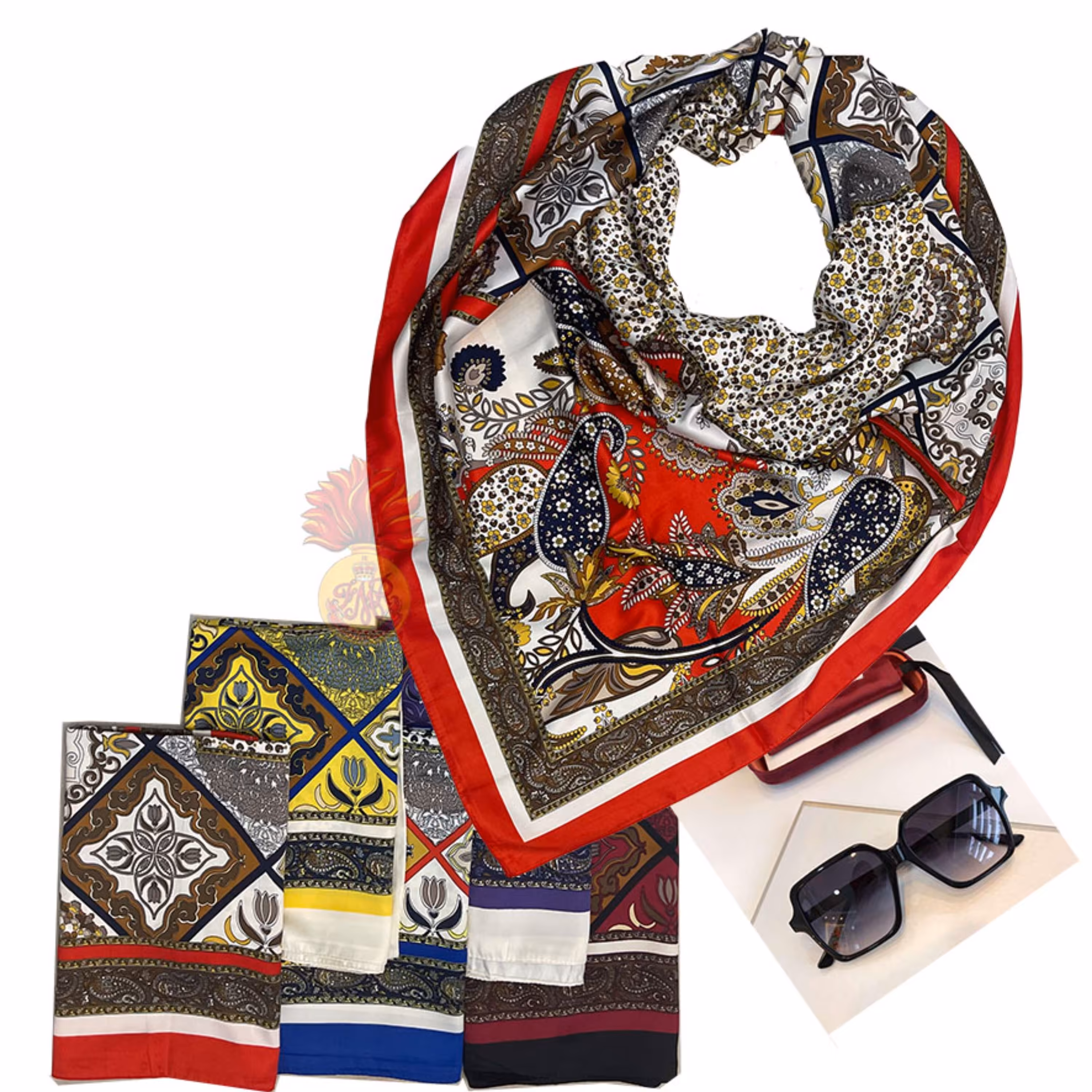 روسری ساتن دوردوز چاپی عرض 110 سانت به قیمت عمده کد 002