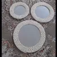 ست سه عددی قاب آینه حصیری کپوبافی طرح بوهو، قطر کار 40 و 35 و 30 سانت (پس کرایه)