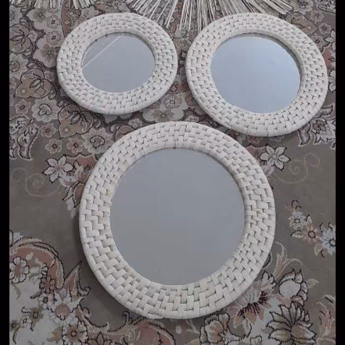 ست سه عددی قاب آینه حصیری کپوبافی طرح بوهو، قطر کار 40 و 35 و 30 سانت (پس کرایه)