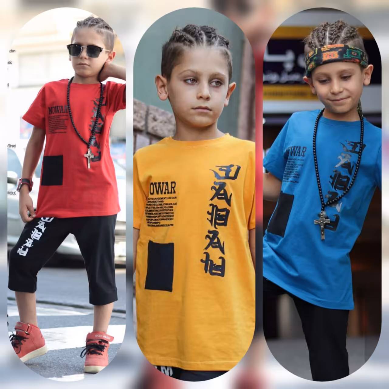 تیشرت شلوارک پسرانه حروف چینی