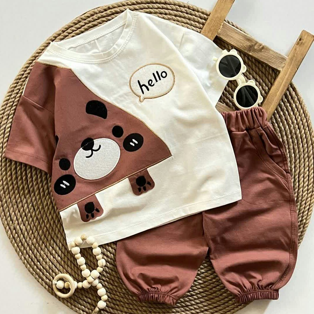 ست تیشرت شلوارک اسپرت عروسکی مناسب 2 تا 10 سال تک رنگ - سایز(45 50 55 60) - جنس نخ پنبه چاپ زول