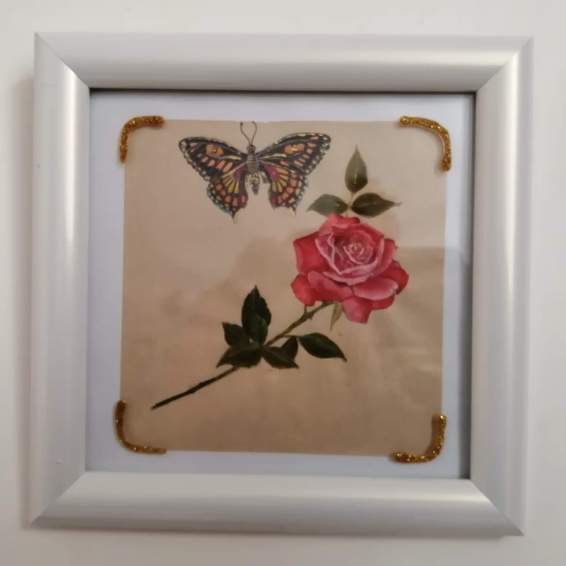 تابلو نقاشی با روان نویس طرح گل رز و پروانه