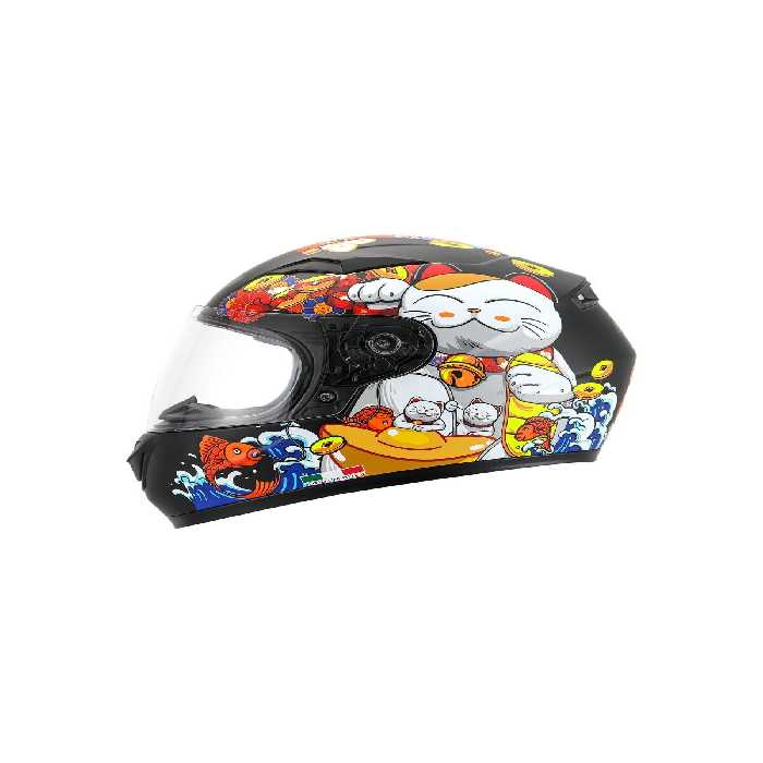 کلاه کاسکت موتورسیکلت چند رنگ دخترانه و پسرانه بچگانه SW 815K گربه سفید زرد کامل صورت ایمنی کودکان Sway