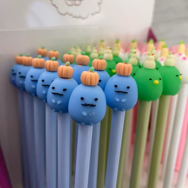 لوازم تحریر فانتزی روان نویس طرح حیوانات میوه به سر مجموعه چهار عددی