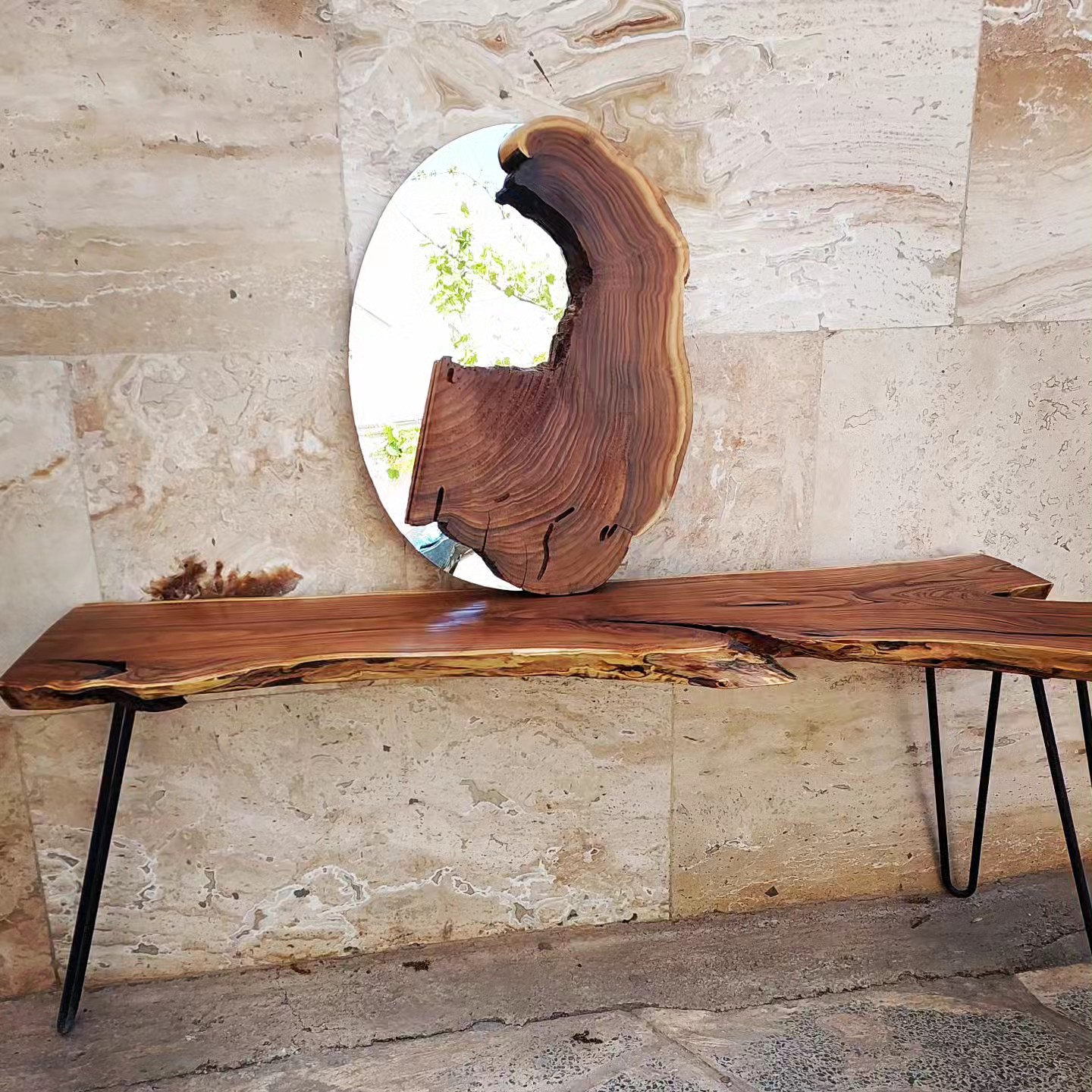 آینه کنسول چوبی روستیک