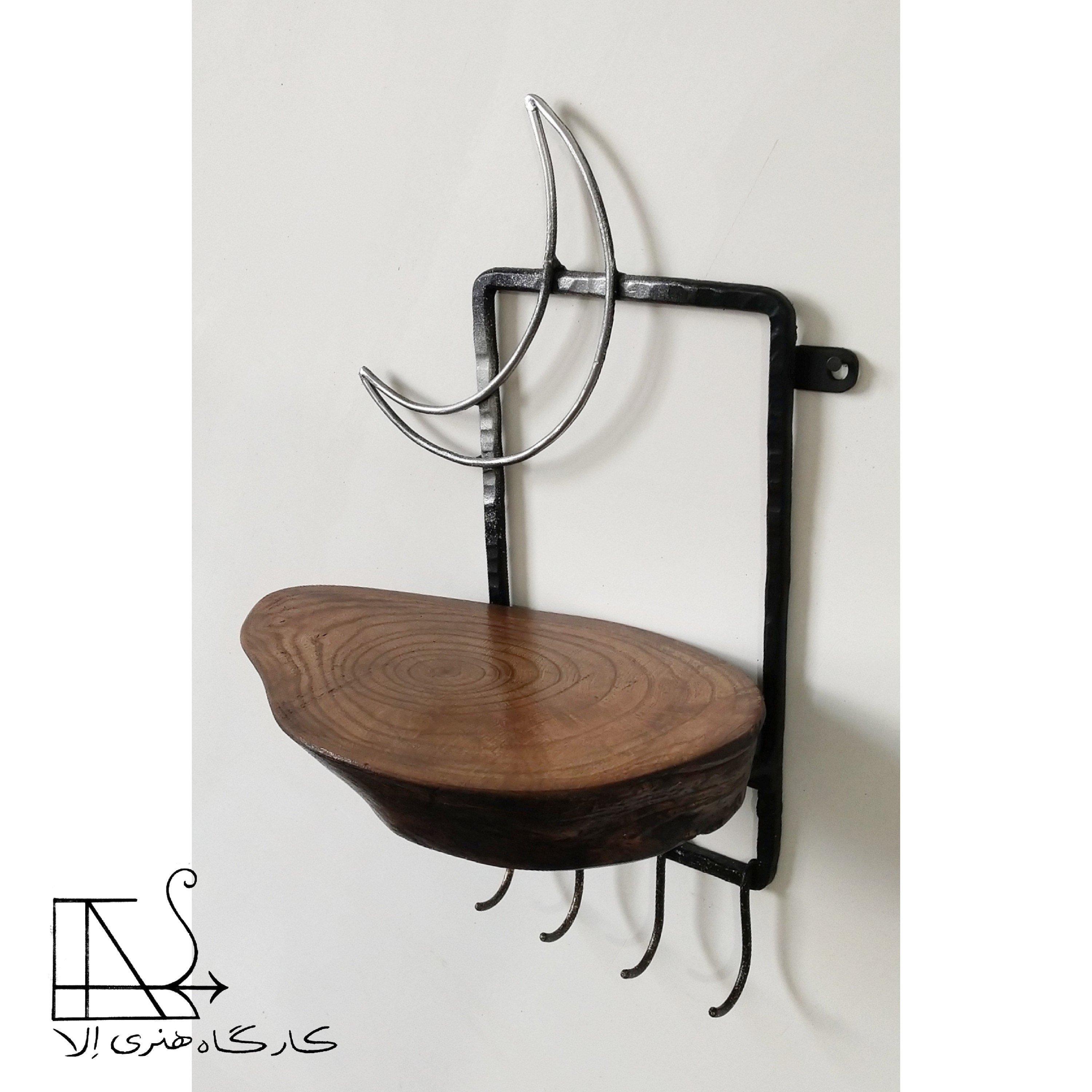 شلف و جاکلیدی دیواری ترکیبی چوب و فلز دست ساز 