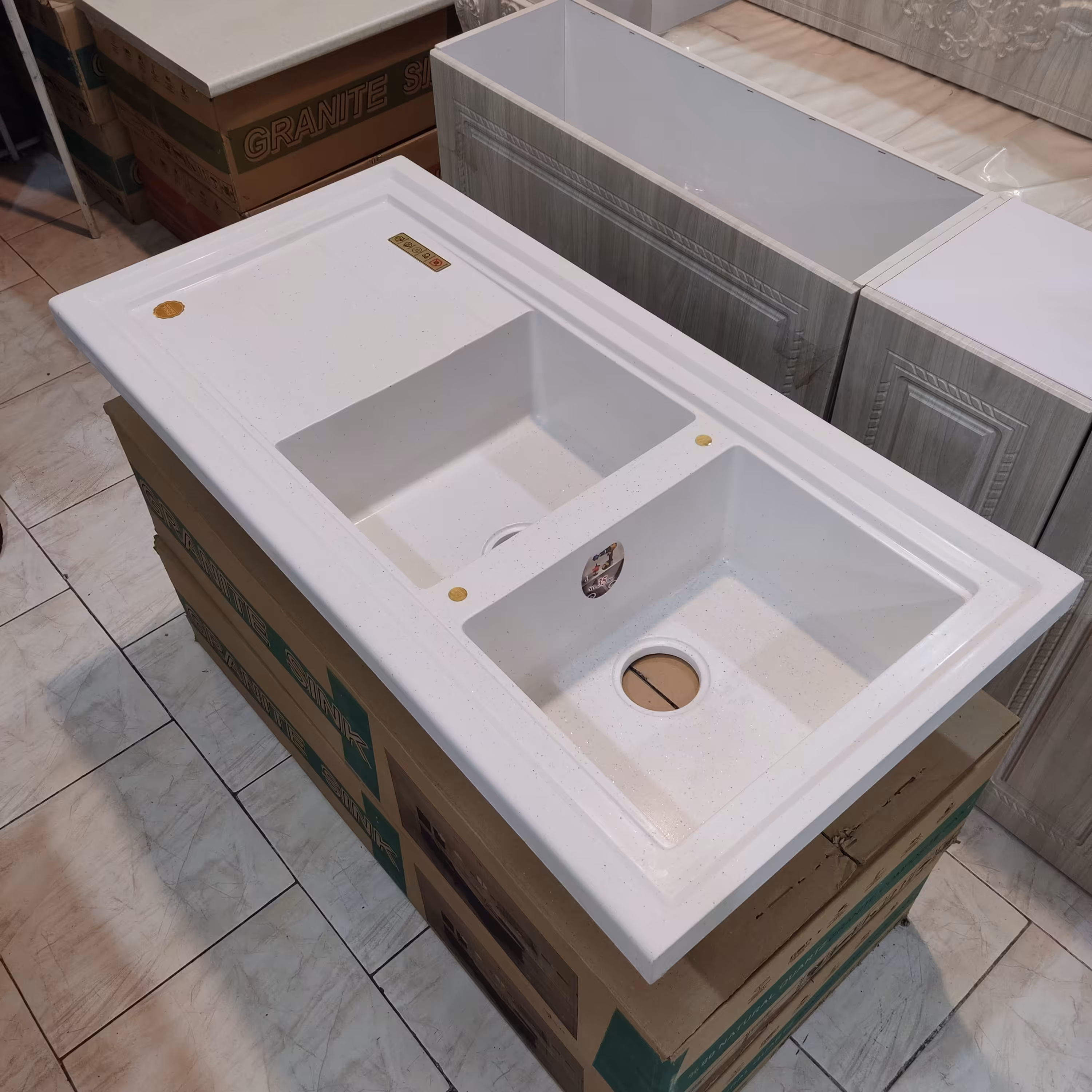 سینک گرانیت روکار  ایتالیانو طرح شنی  120 سانت روکار با سیفون