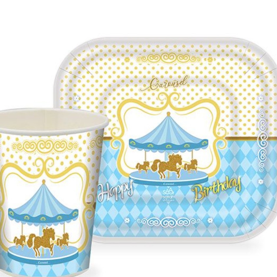 تم تولد پیشدستی و لیوان کاروسل آبی و صورتی 24 عددی 