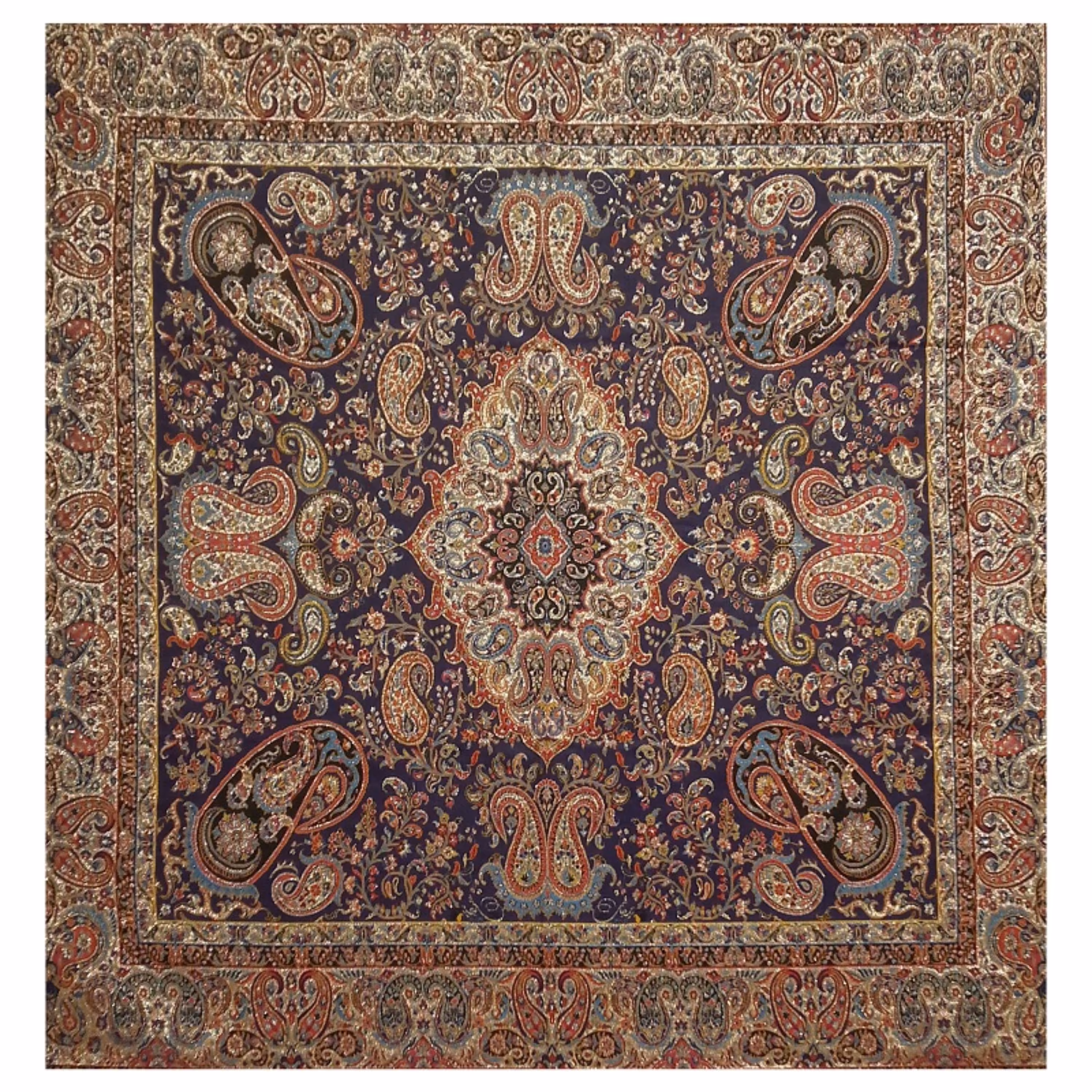 رومیزی ترمه مربع ابریشم  کد TRM27  رنگ سورمه ای  آستر سورمه ای