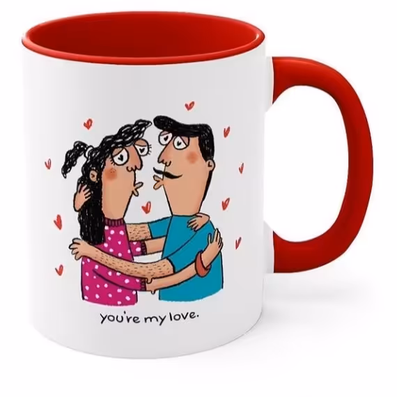 ماگ عاشقانه دسته و داخل رنگی