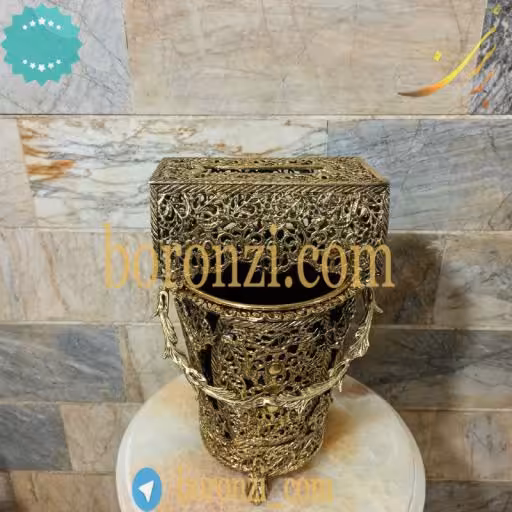سطل و جا دستمال برنزی طرح جدید رومیزی2