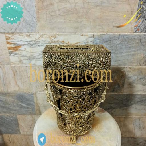 سطل و جا دستمال برنزی طرح جدید رومیزی2