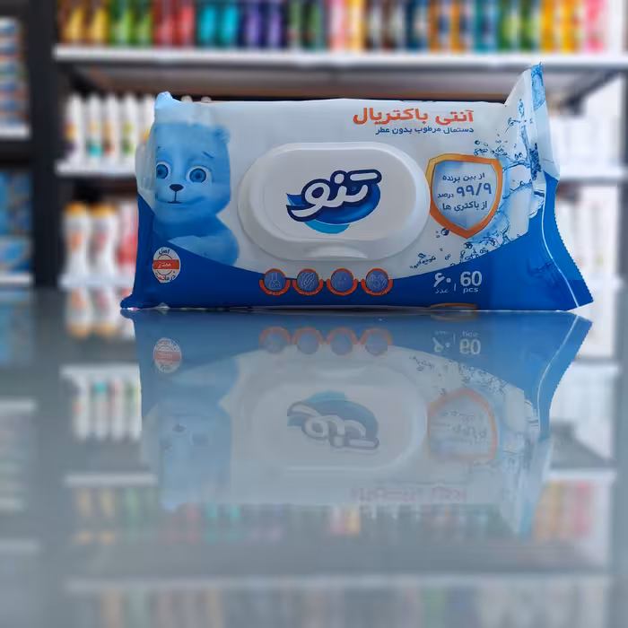 تنو دستمال مرطوب آنتی باکتریال بدون عطر 60 عددی