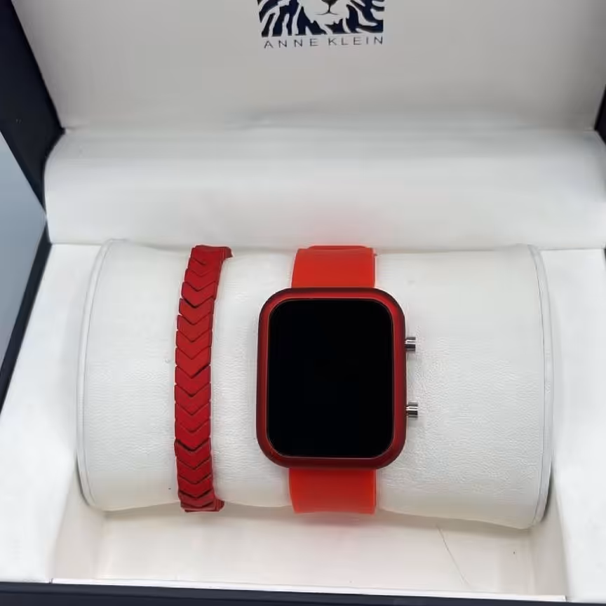 ست ساعت دستبند دکمه ای ال ای دی تاچ قرمز