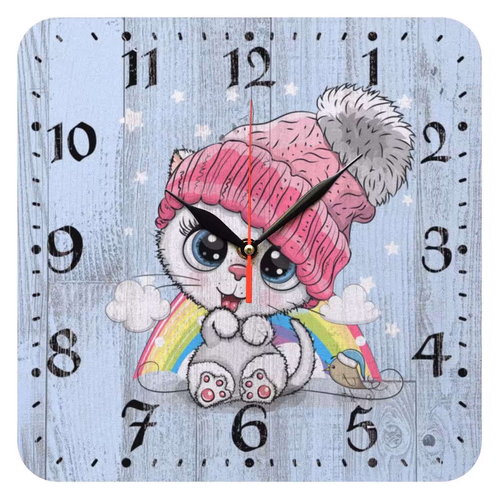 ساعت دیواری کودک طرح گربه و رنگین کمان