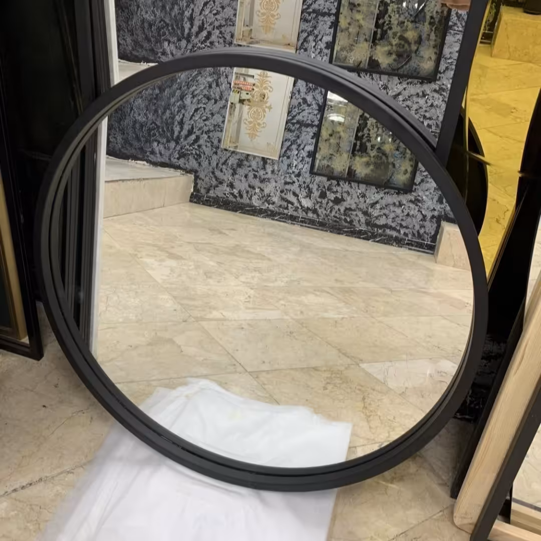 آینه گرد قاب فلزی رنگ مشکی الکترواستاتیک ابعاد 80 