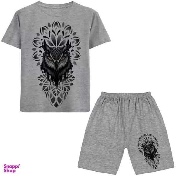 ست تیشرت آستین کوتاه و شلوارک پسرانه مدل جغد N163