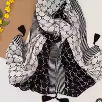 شال نخی سفید مشکی طرح گوچی  قواره 75 در 200