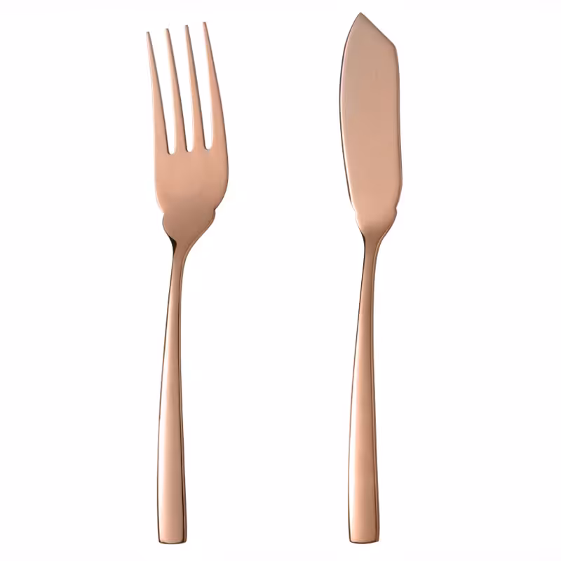 کارد و چنگال سرو ماهی ناب استیل طرح فلورانس برنزی PVD (2 پارچه)