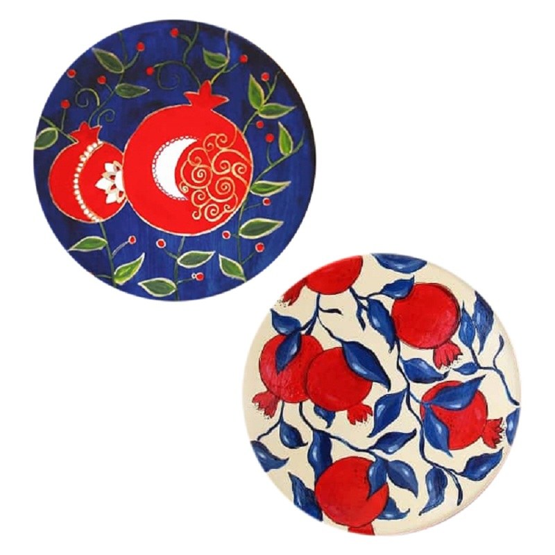 بشقاب دیوارکوب سفالی طرح انار کد D146 مجموعه 2 عددی