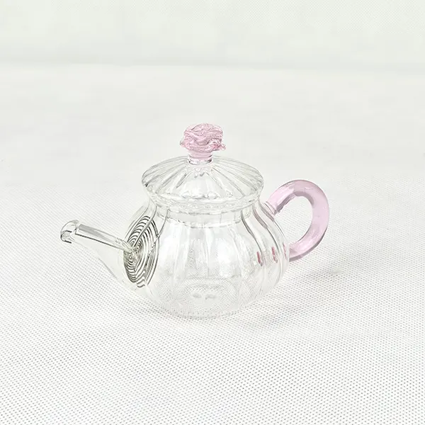 قوری پیرکس زعفران  طرح گل صورتی راه راه