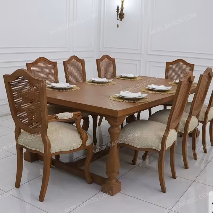 میز غذا خوری حصیری جدید  نئوکلاسیک گندم( ارسال با باربری پس کرایه)