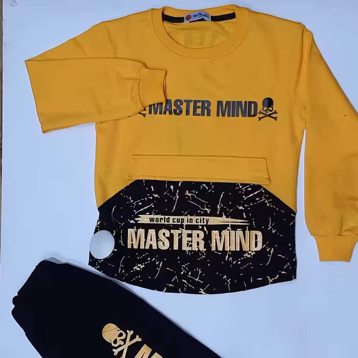 بلوز  پسرانه یقه گرد طرح دار رنگ بندی آبی فسفری زرد  سایز 45,50,55,60