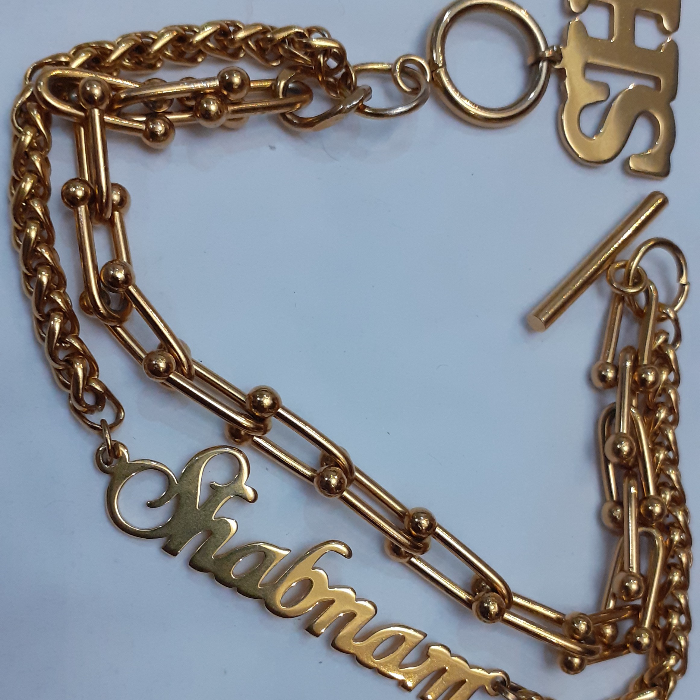 دستبند دو ردیفه تمام استیل با پلاک اسم  شبنم  کد 6767