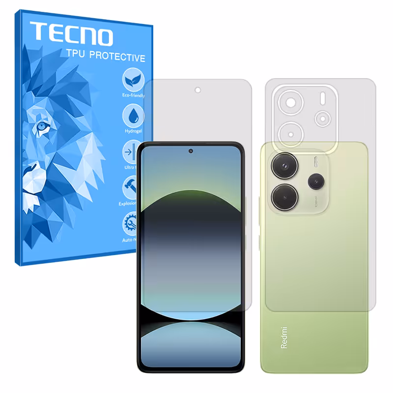 گلس صفحه نمایش و پشت گوشی شیائومی Redmi Note 14 4G مدل هیدروژلی مات برند تکنو کد SS