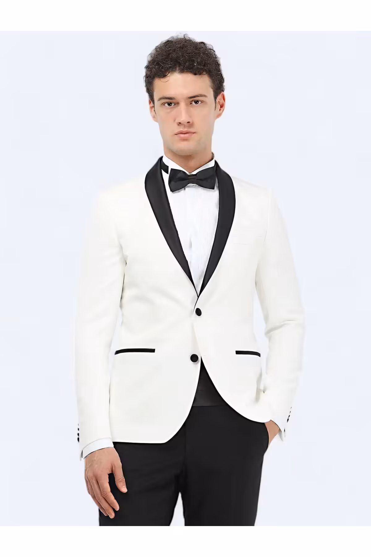 اسموکینگ سفید مردانه یقه شال Flat Slim Fit Tuxedo لباس Kip