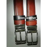 کمربند چرم طبیعی گاوی سه لایه دور دوز دورنگ با سگک چرخشی 