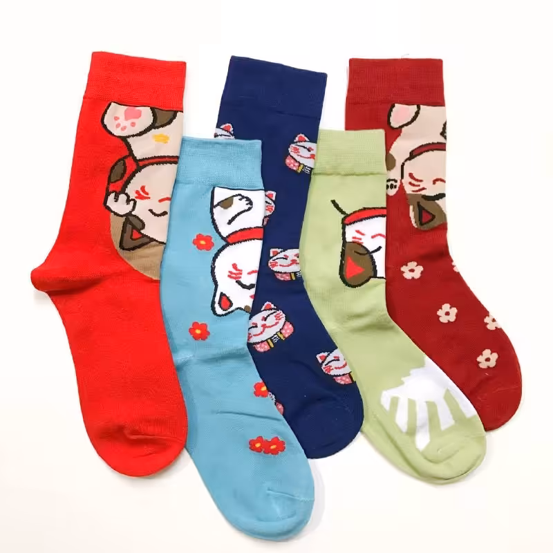 جوراب ساقدار فانتزی گربه وارداتی اریجینال جنس نخ پنبه اعلا فری سایز از 36 تا 41 