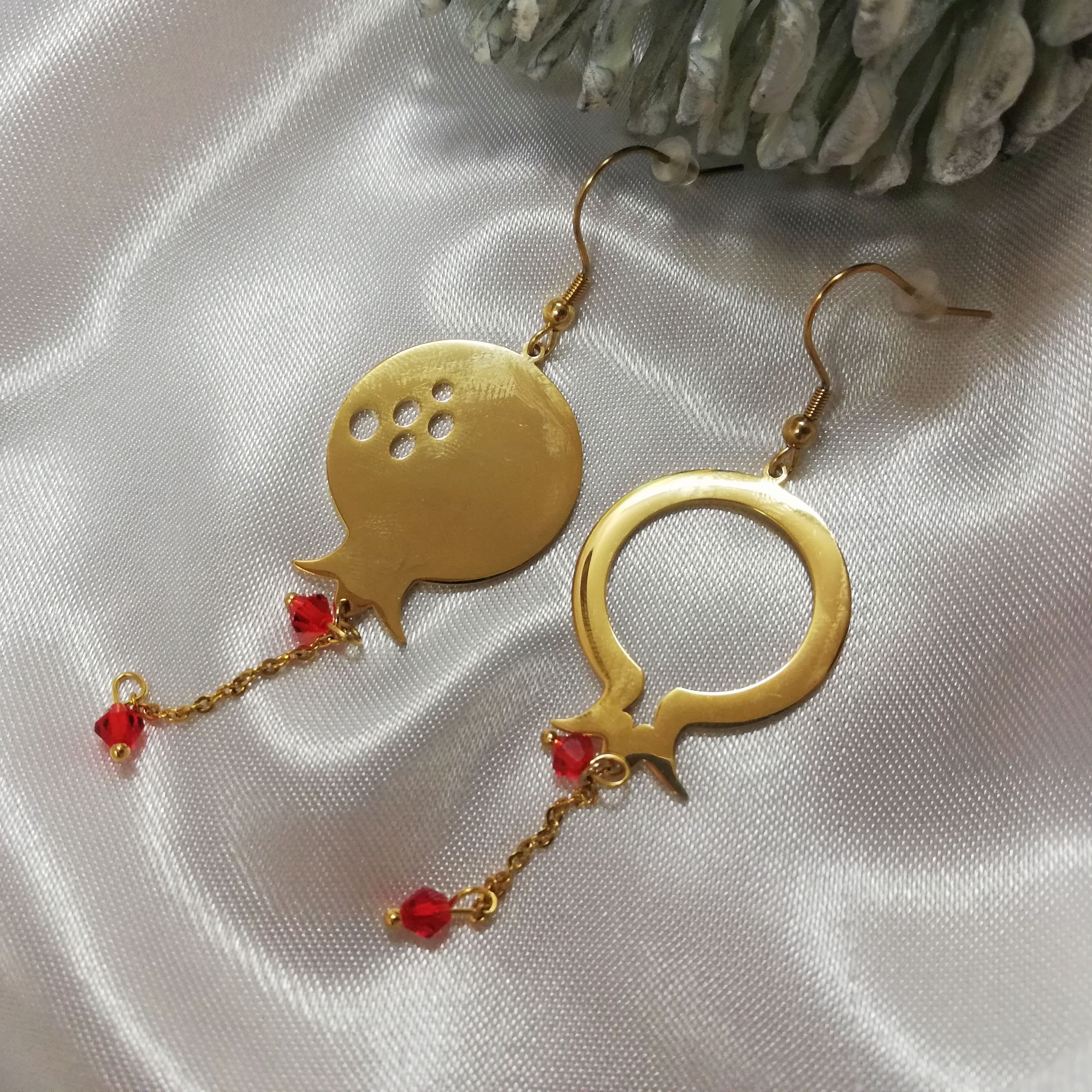 گوشواره استیل اناری آویز مروارید قرمز کد5121