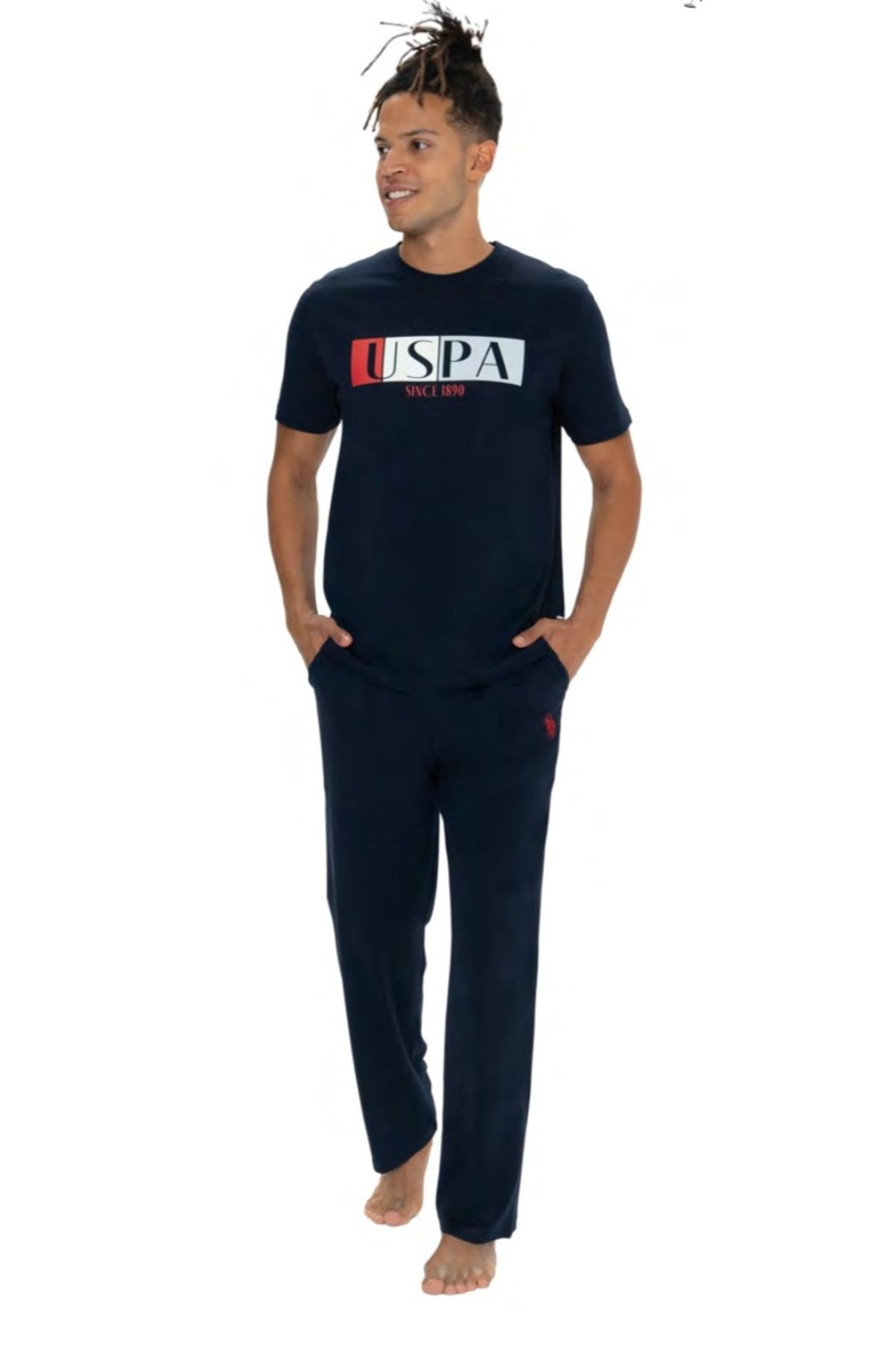 ست پیژامه آبی مردانه مجموعه لباس خواب یقه گرد USPA U.S. Polo Assn.