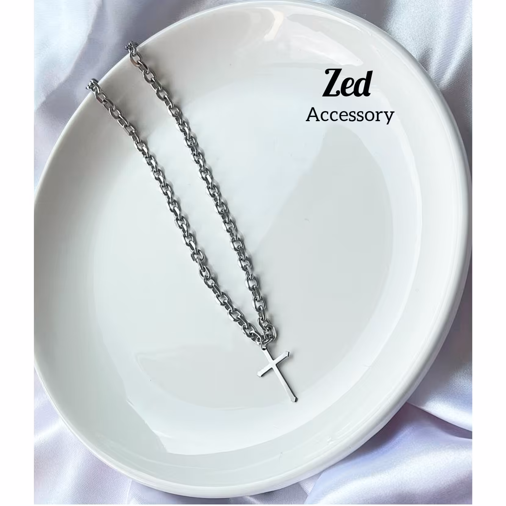 گردنبند صلیب نقره ای استیل با زنجیر طرحدار مردانه و زنانه 