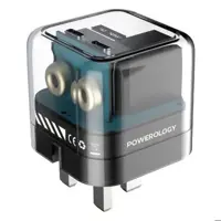 شارژر دیواری فست دو پورت تایپ سی 35 وات طرح شفاف پاورولوژی PWCUQC020
