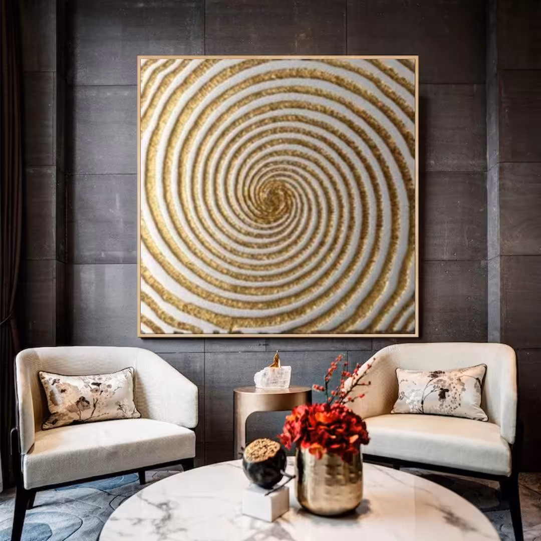 تابلو دکوراتیو لوکس طلایی وسفید سایز70در70