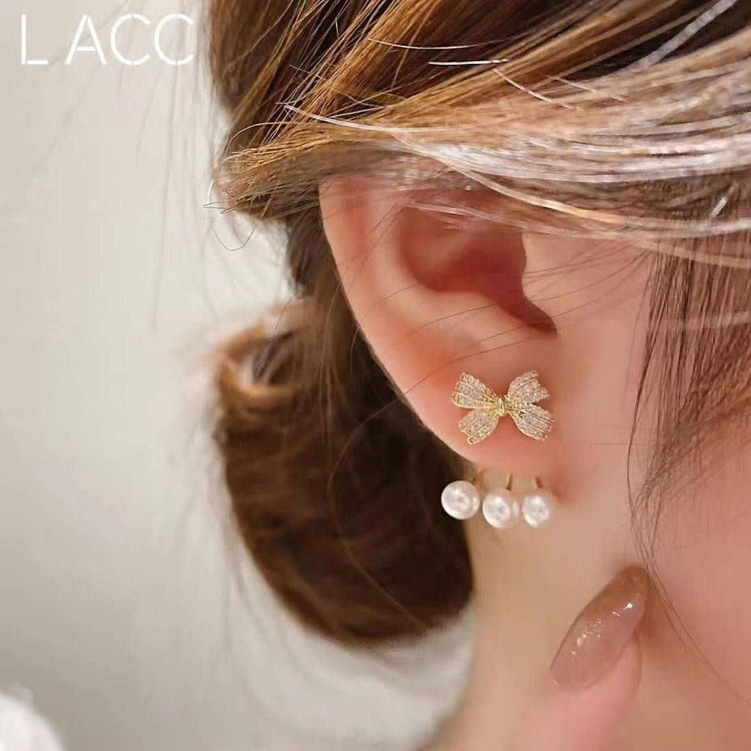 گوشواره مجلسی پاپیونی مرواریدی میخی