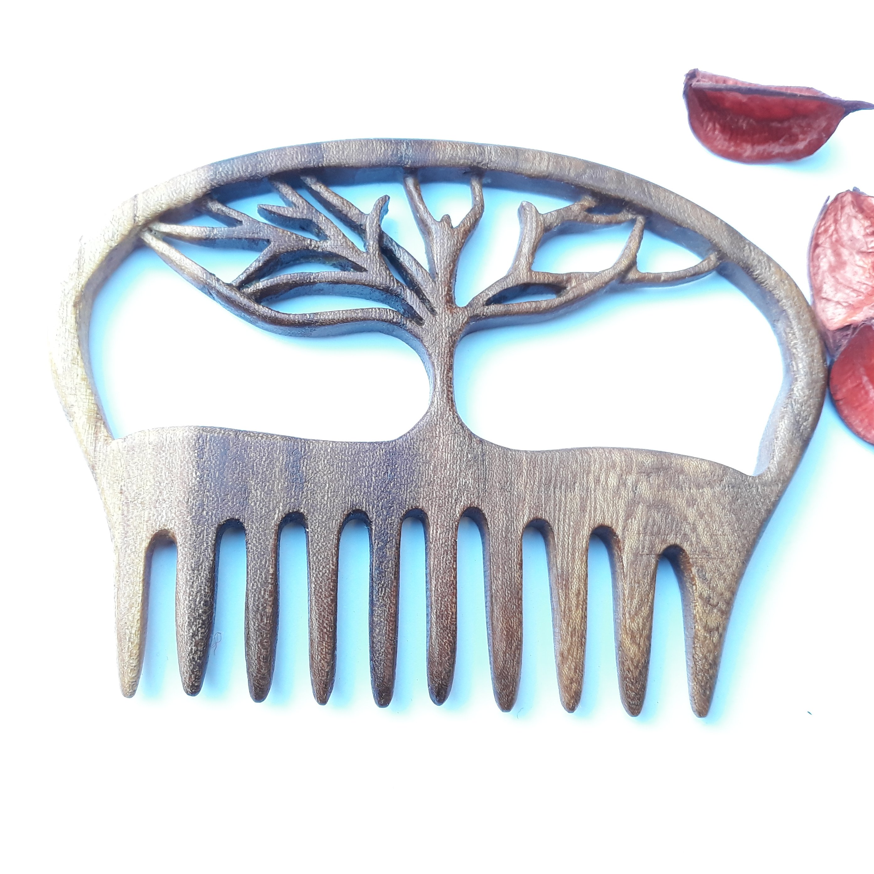 شانه چوبی درخت چوب نارون یک تکه دندانه درشت دستساز چوبکده بید سفید