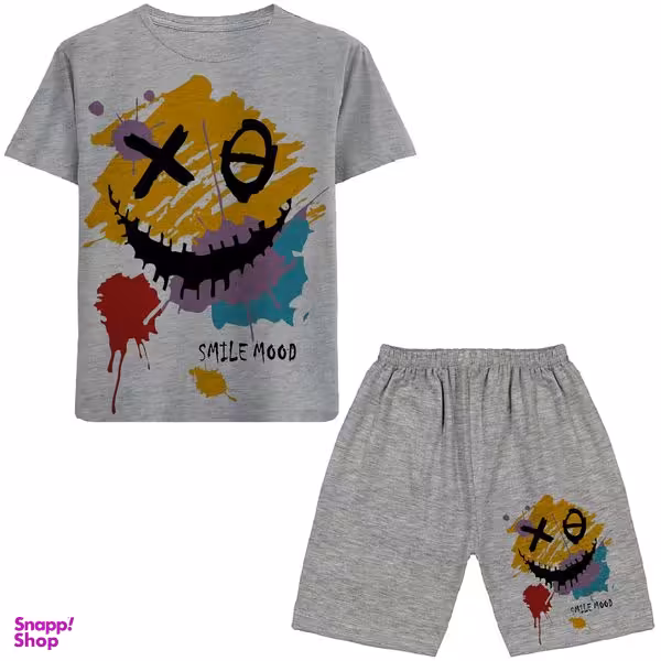 ست تیشرت آستین کوتاه و شلوارک پسرانه مدل لبخند N67