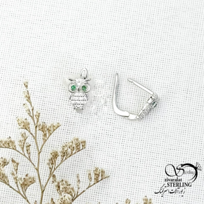 گوشواره نقره جغد نگین سبز کد 14972