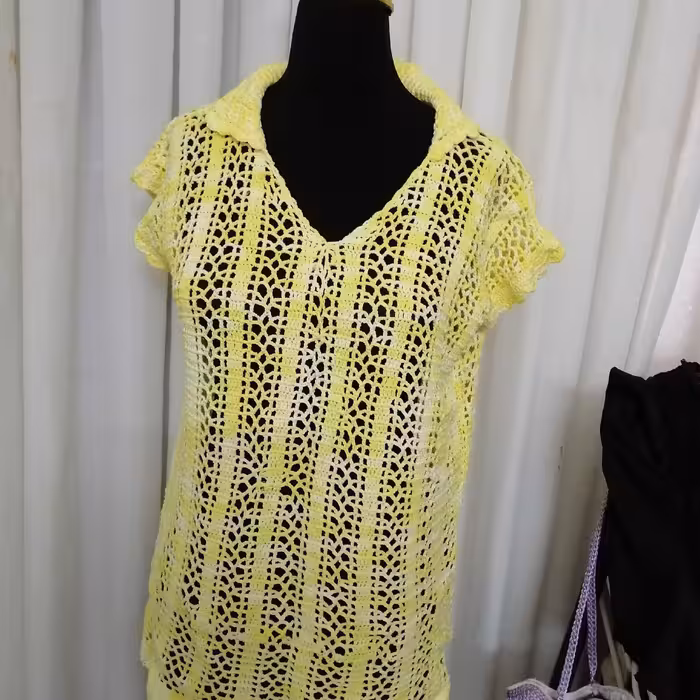 بلوز_بافت قلاببافی سایز بزرگ 500گرم آستین کوتاه بافته شده با نخ مرسه ریزه کتان اسپورت آنا 