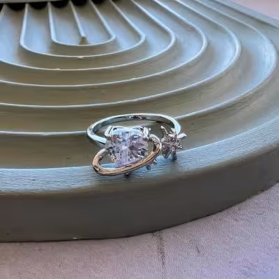 انگشتر قلب صورتی و ستاره نقره ای