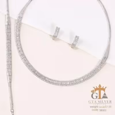 سرویس نقره طوقی با روکش طلا سفید باگت خور کد 38002