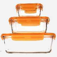 ظرف فریزری پیرکس مستطیل لومینارک نارنجی مجموعه سه عددی