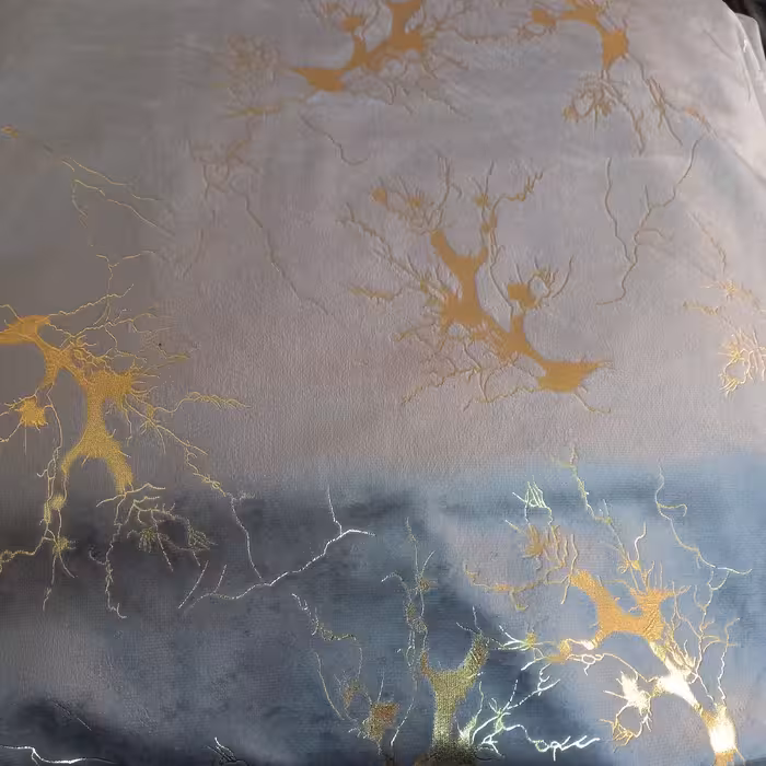 3 متر پارچه پرده مخمل طلاکوب رنگ توسی طرح درختی عرض 1.50