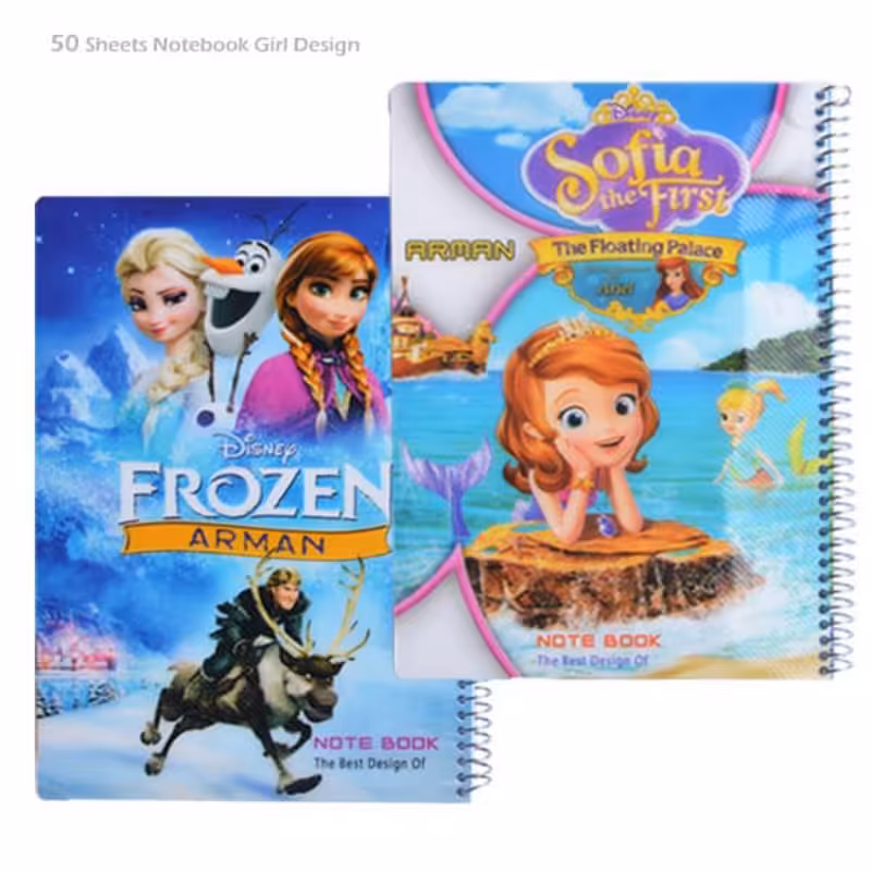 دفتر 50برگ نقاشی طلقی فنری دخترانه فروشگاه آیسان