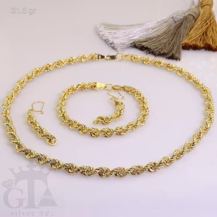 سرویس نقره طنابی آبکاری طلا 18 عیار