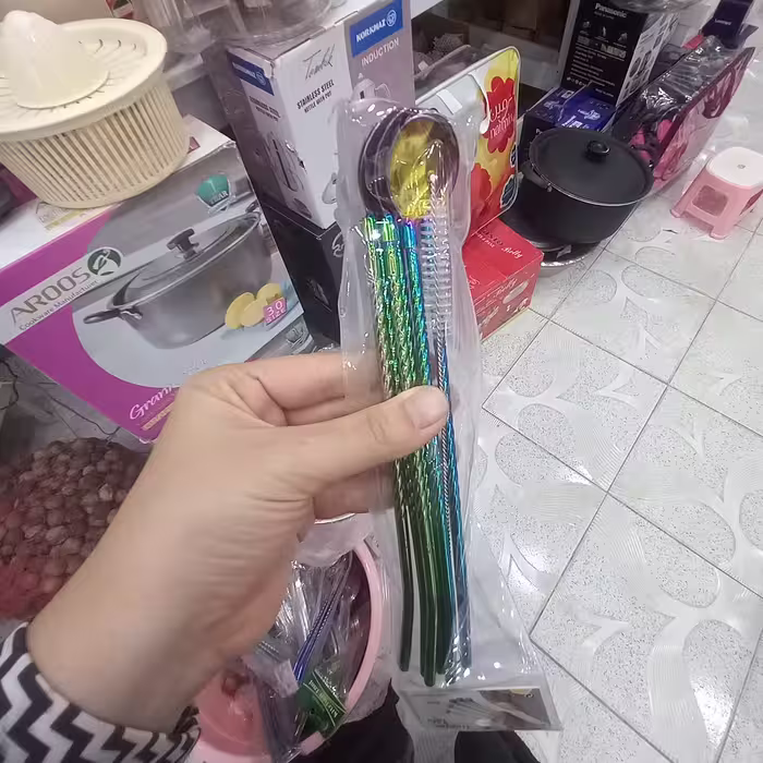 نی قاشقی شربت 6عددی 7رنگ،رنگین کمان